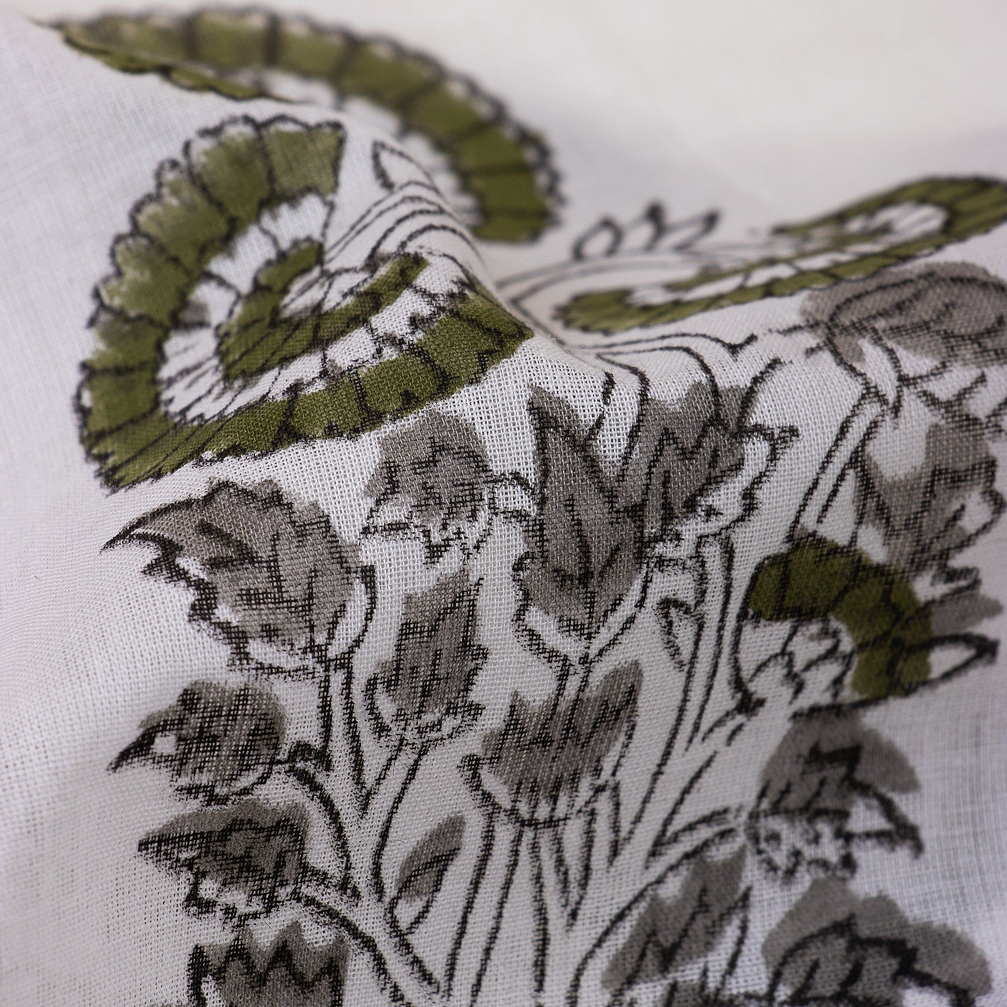 Gray Floral Hand Block Print Pure Cotton Ladies Stole